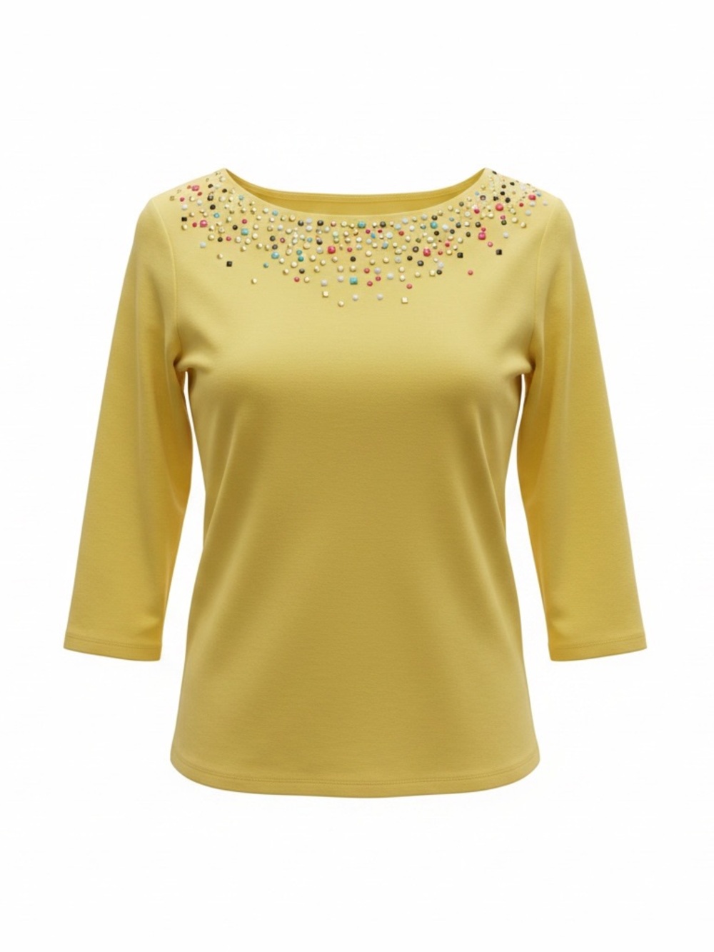 Rafaella Yellow Scoop-Neck Top with Multicolor Bead Detail